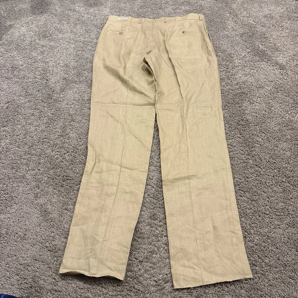 Pronto Uomo Platinum Pants Beige Flat Front 100% Linen 38 NEW UNCUT / UNHEMMED!